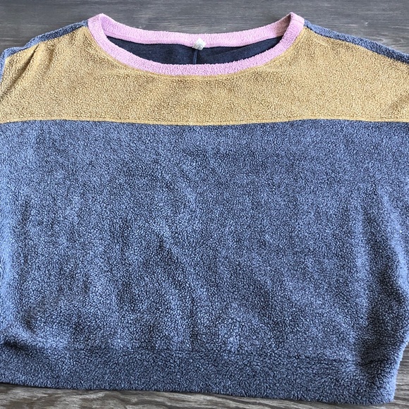 Intimately Free People Blue Monday Fleece Pullover Sweatshirt Colorblock Dolman - Picture 4 of 14